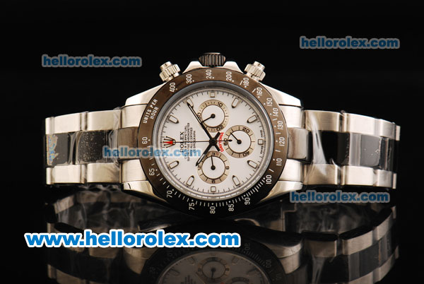 Rolex Daytona Chronograph Miyota Quartz Movement Steel Case with White Dial and Black Bezel - Two Tone Strap - Click Image to Close